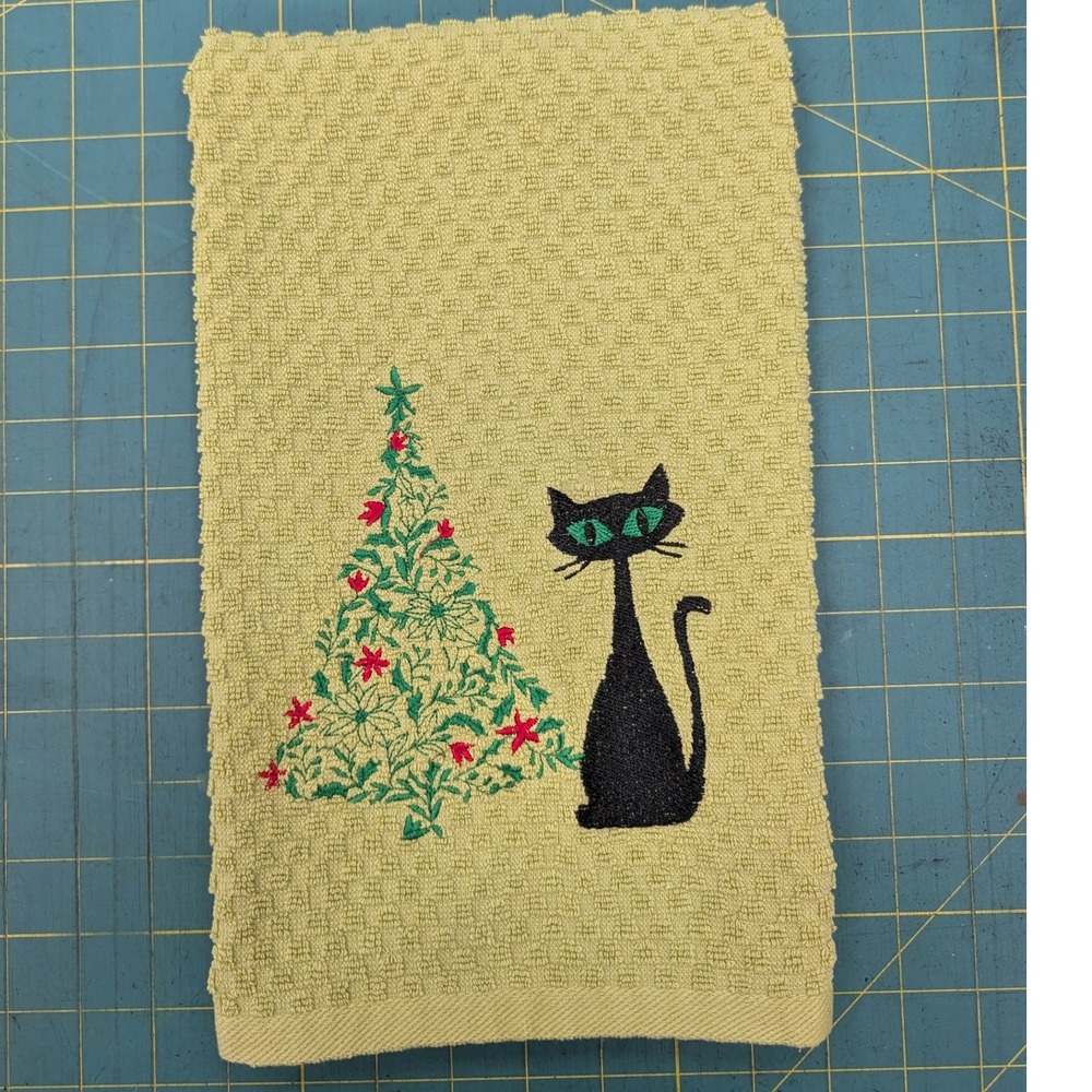 Christmas Tree Retro Mid Mod Cat Mid Century Modern Atomic Kitchen Hand Towel